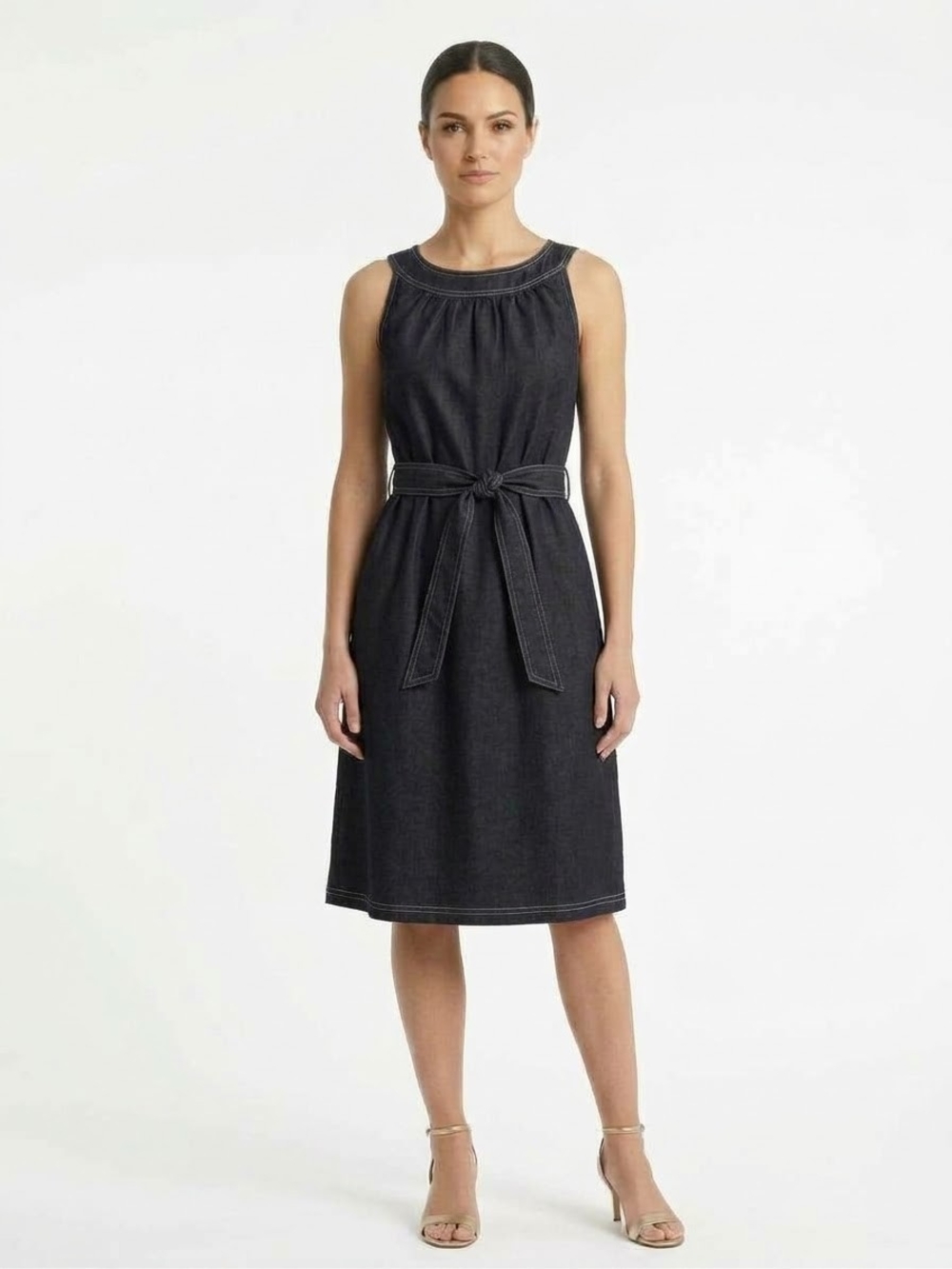 Emma & Michele Dress Baby Doll Women's 14 Dark Wash Leight Weight Denim Midi